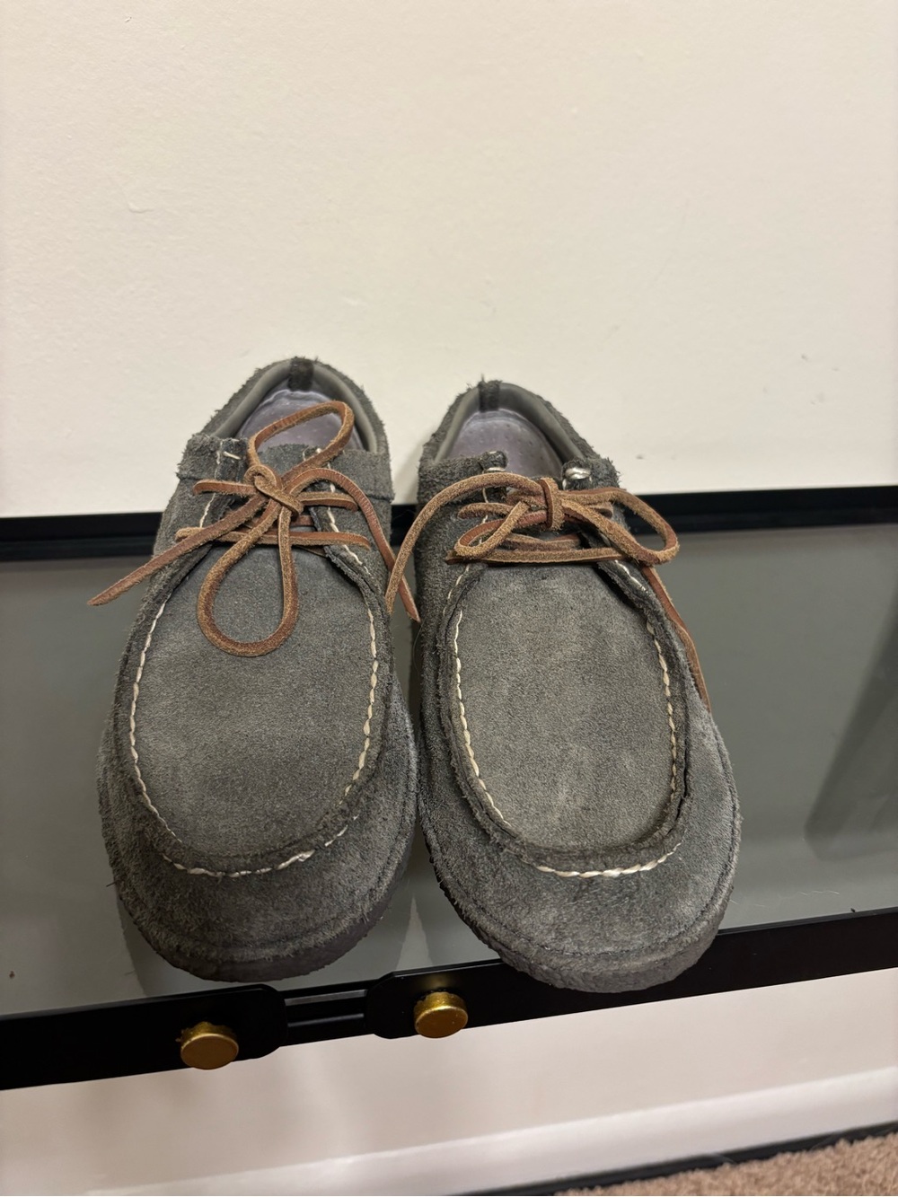 SeaVees Gray Suede Boat Shoes with Brown Laces